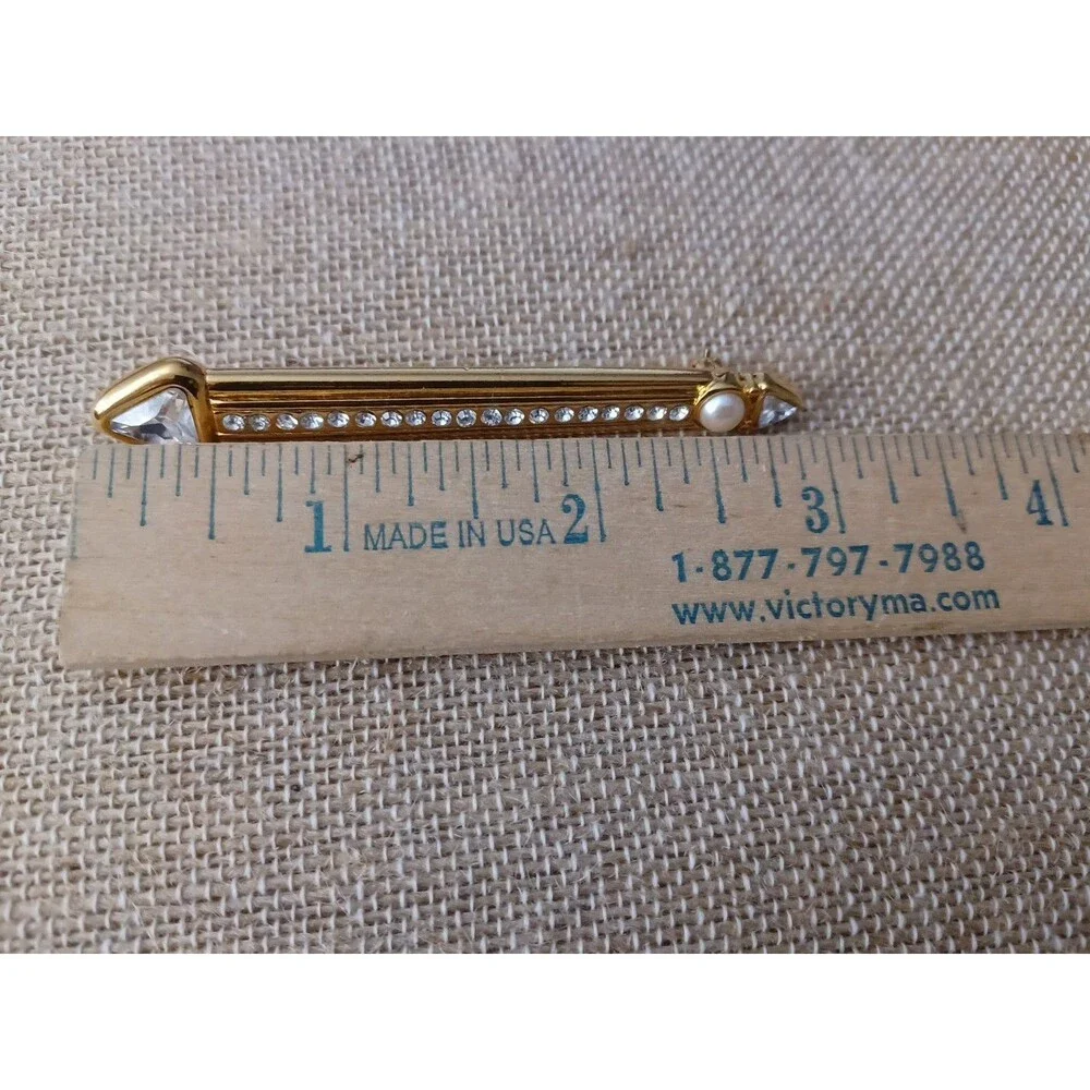 MONET Crystal Pearl Rhinestone Arrow Lapel Bar Pin Brooch